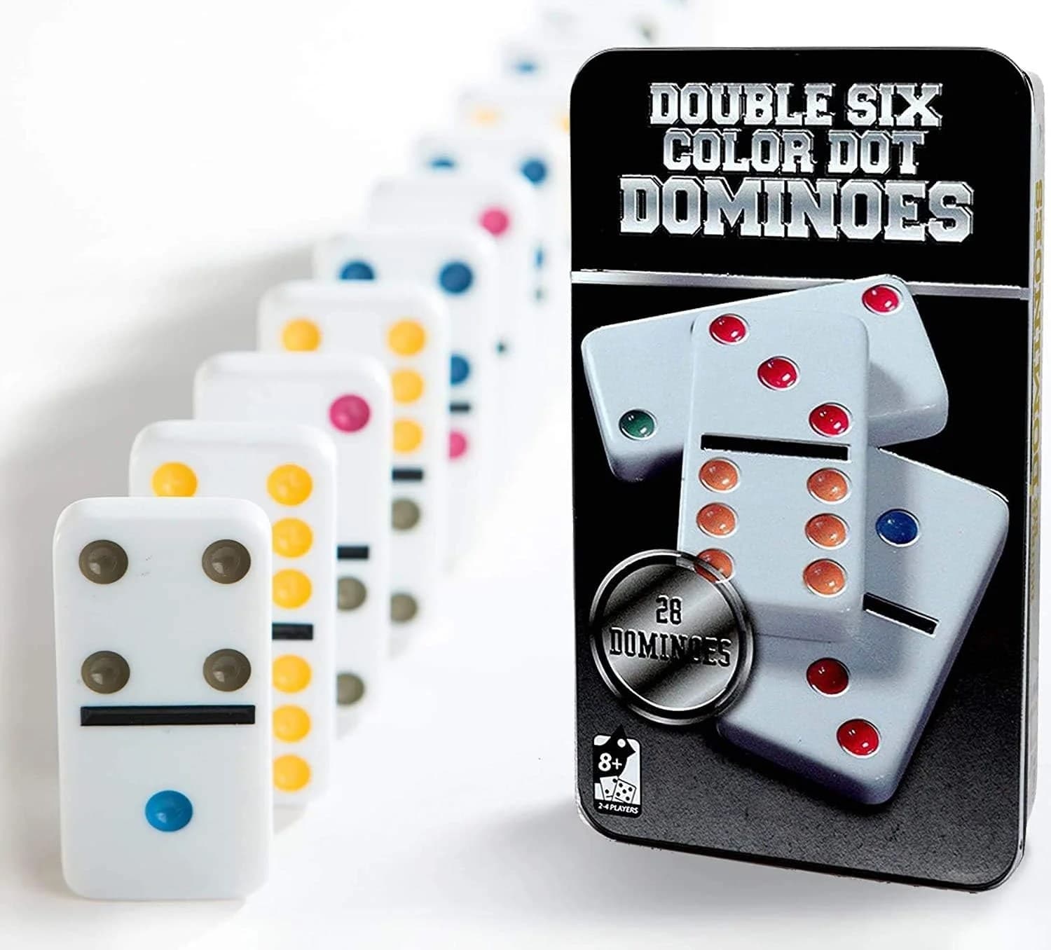Set clasic de dominoes double six cu puncte colorate pentru intreaga familie