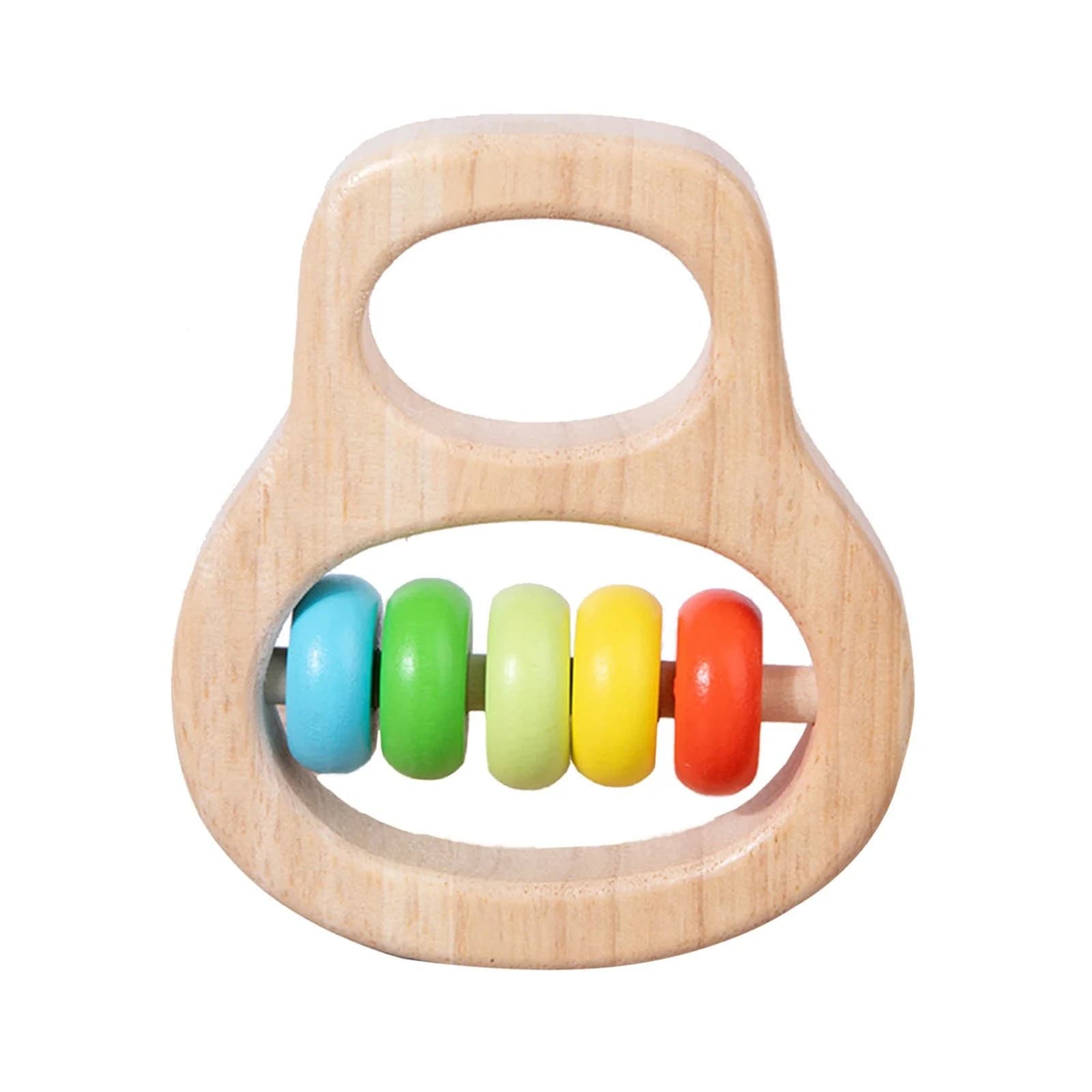 Zornaitoare din lemn natural cu margele colorate pentru bebelusi, jucarie Montessori